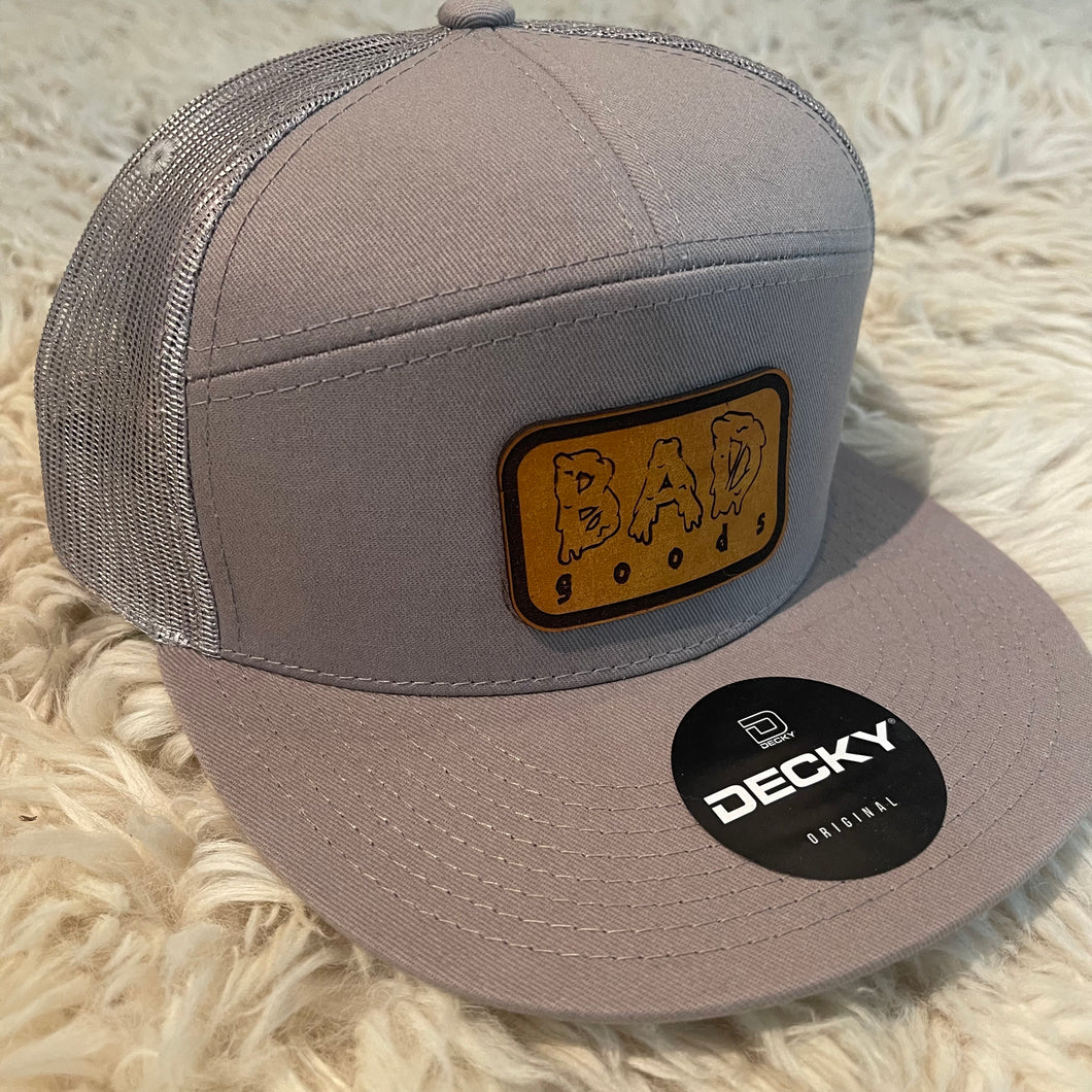 #907 - Light Grey Trucker Hat with Tan Leather Patch