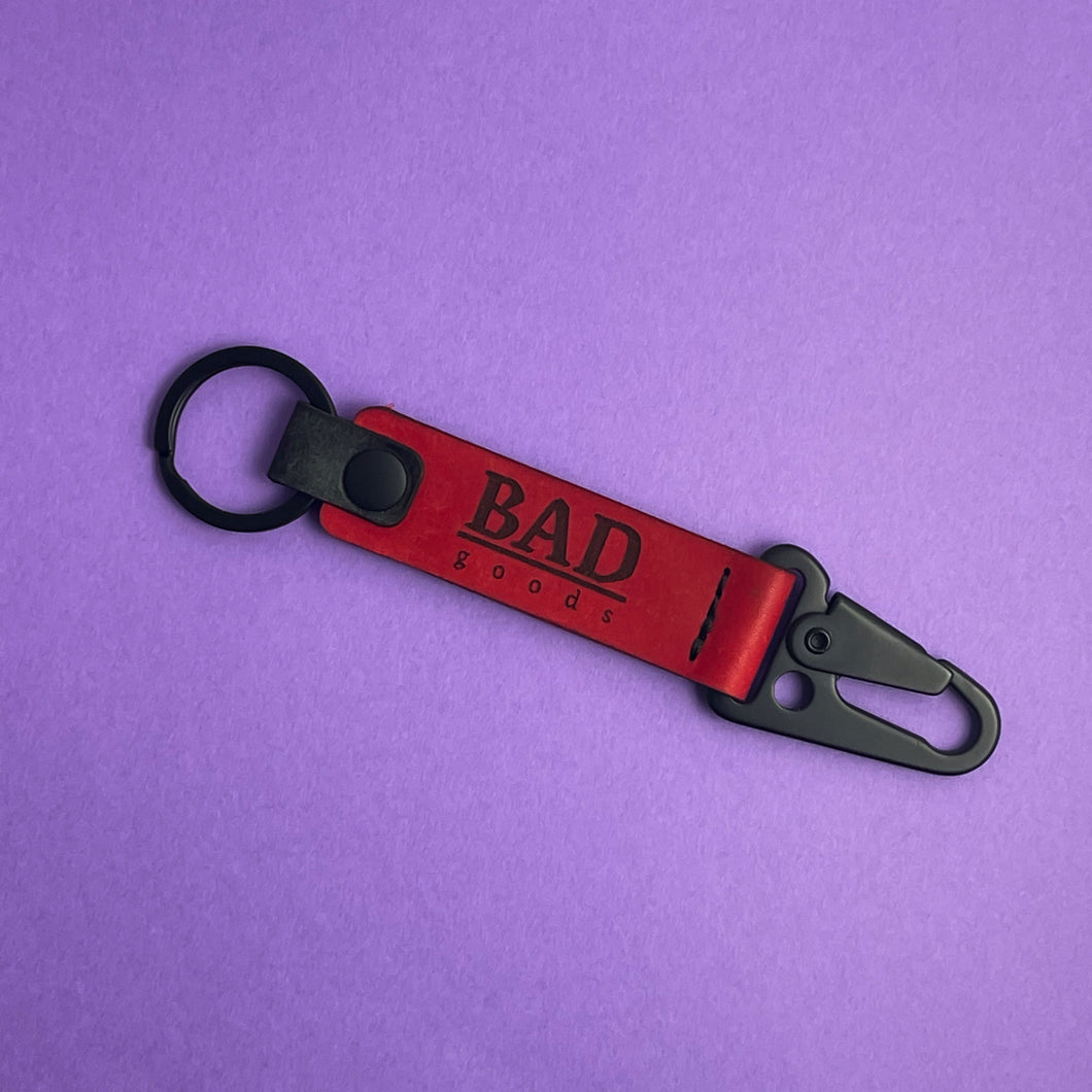 #903 - The Hang Down Keychain: Red Pueblo Leather, Black Stitching, Black Hardware