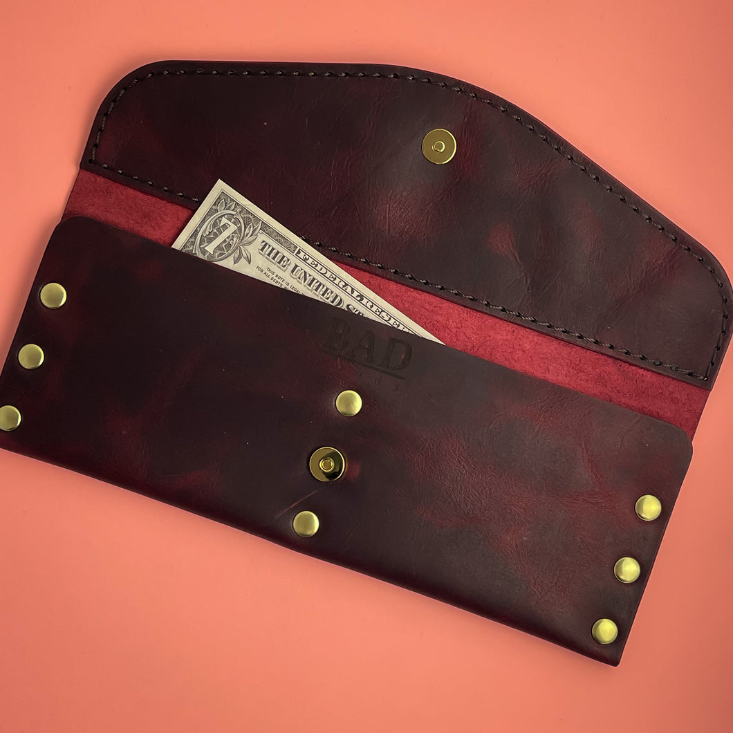 #305 - The Cally: Wild Cherry Crazy Horse Leather, #0 Brown Stitching, Brass Hardware